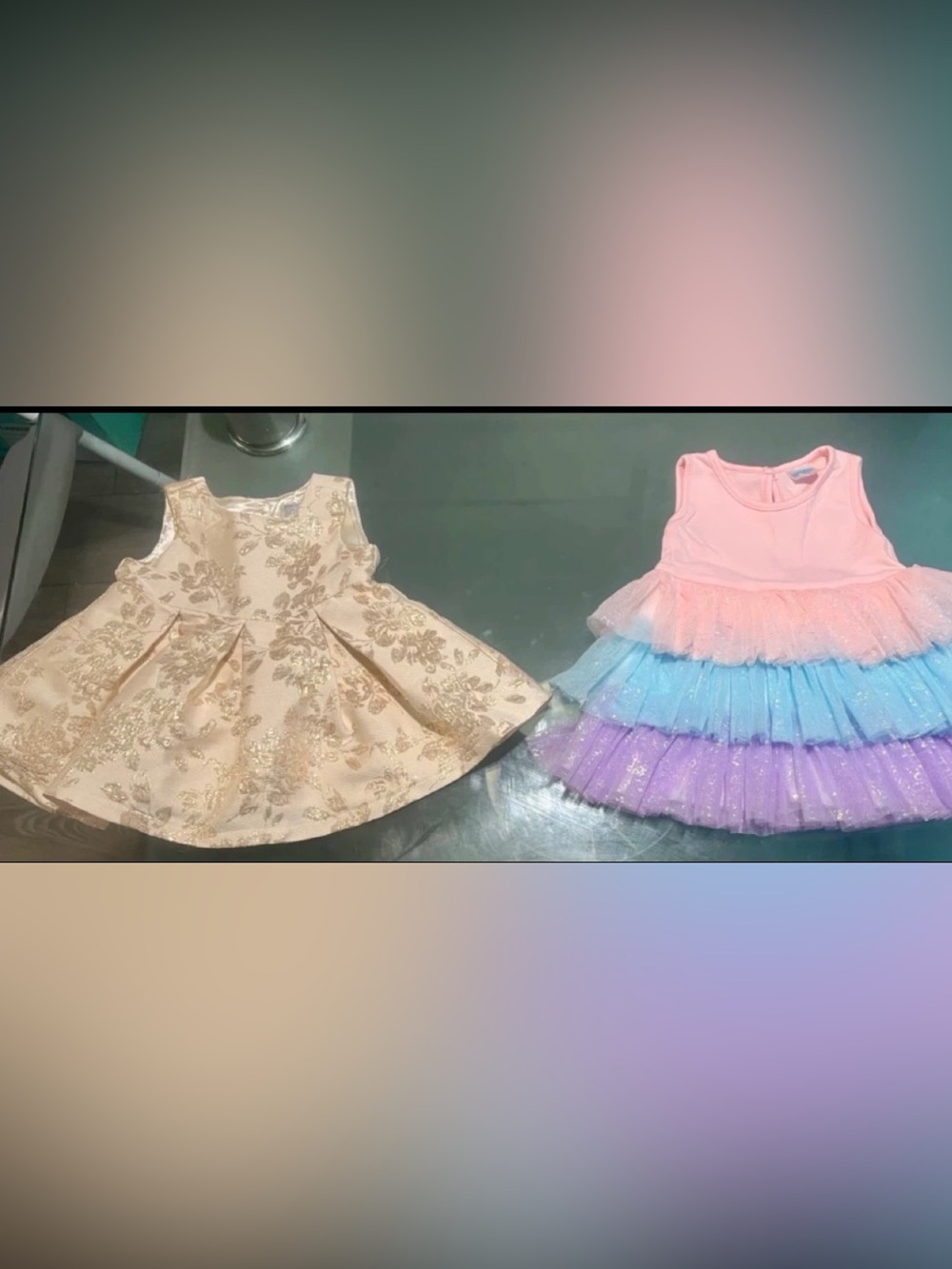 Girls' Multicolor Layered Tulle Dress & Gold Floral Dress Set